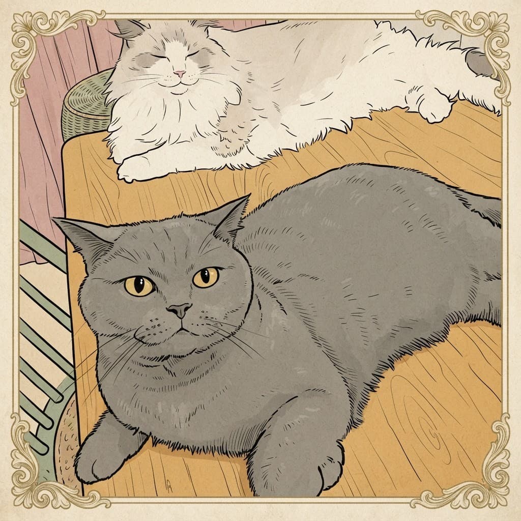 ヴィンテージ風タッチに変換された猫の似顔絵アートの例