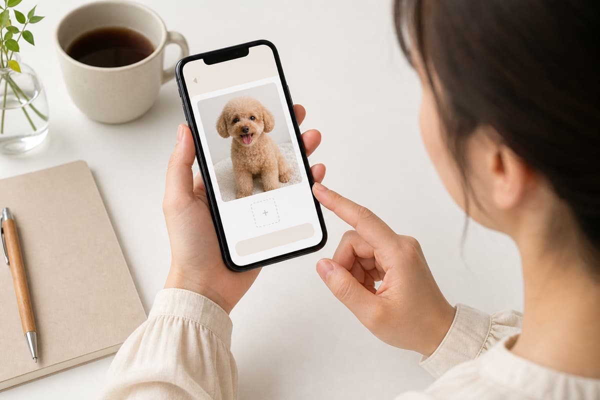 スマホでペットの写真を確認している様子