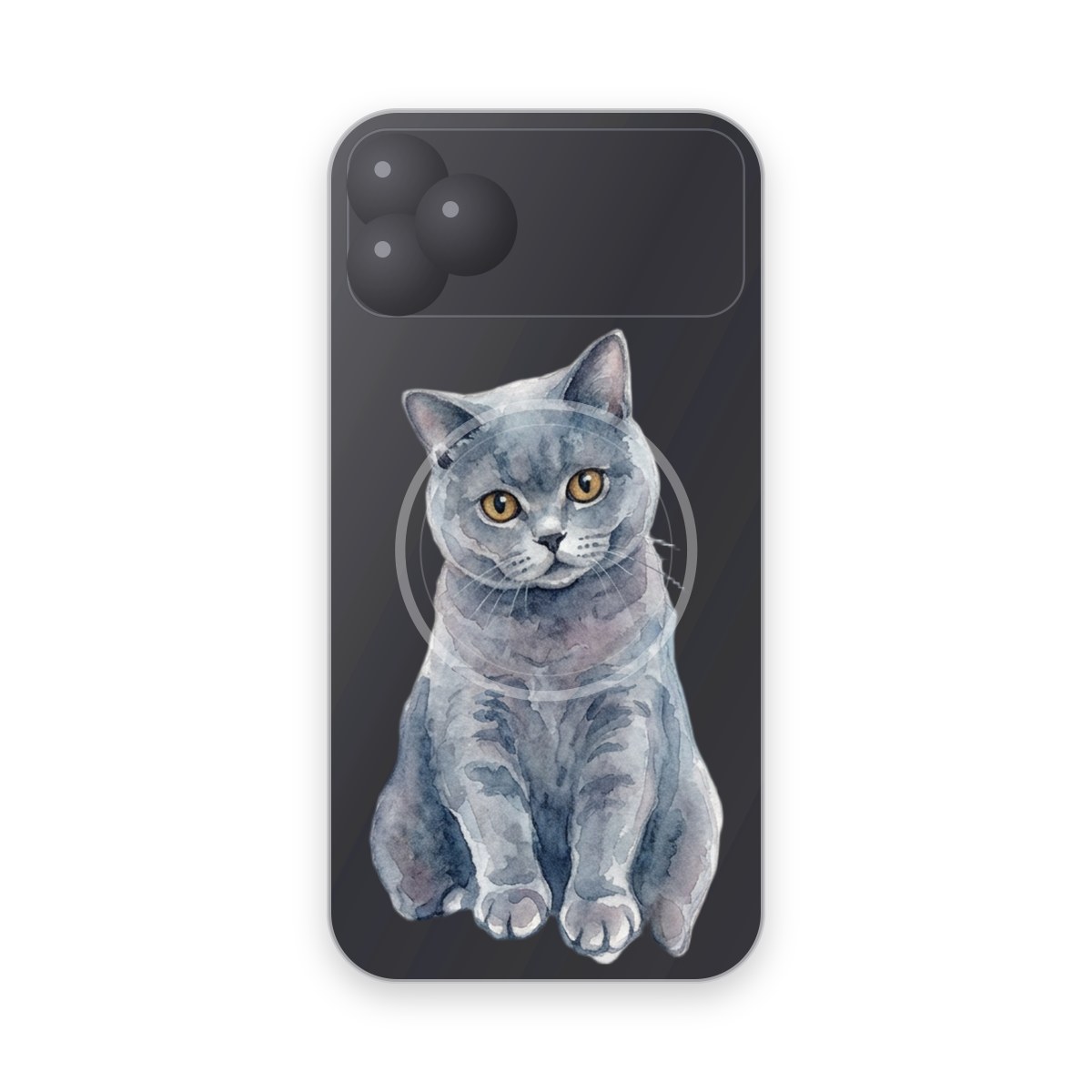 MagSafe対応クリアケースの作例:水彩スタイルの猫(背景なし)を透明ケースにプリント・iPhone 17 Pro Max